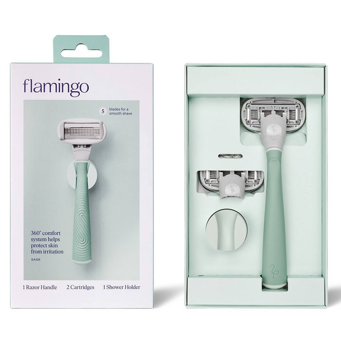 Flamingo 5-Blade Women's Razor - 1 Razor Handle + 2 Razor Blade Refills - Sage