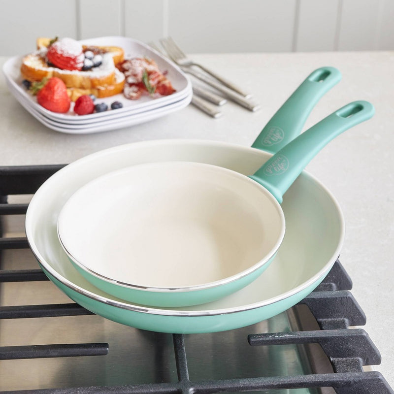 GreenLife Soft Grip Ceramic Non-Stick Open Frypan 7"x10" Turquoise