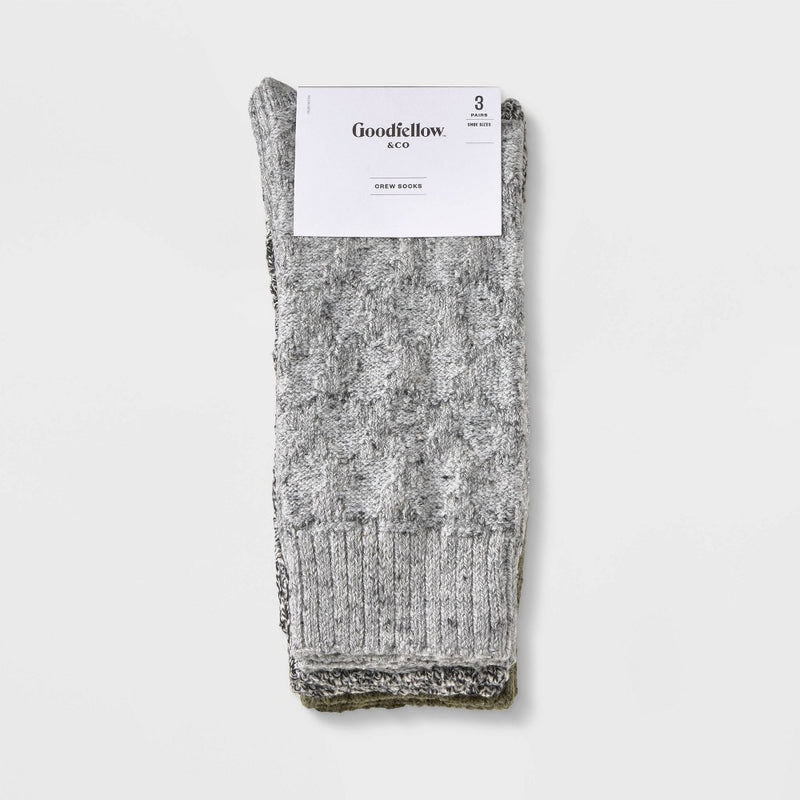 Men's Marl Casual Cozy Socks 3pk - Goodfellow & Co Gray/Green 6-12