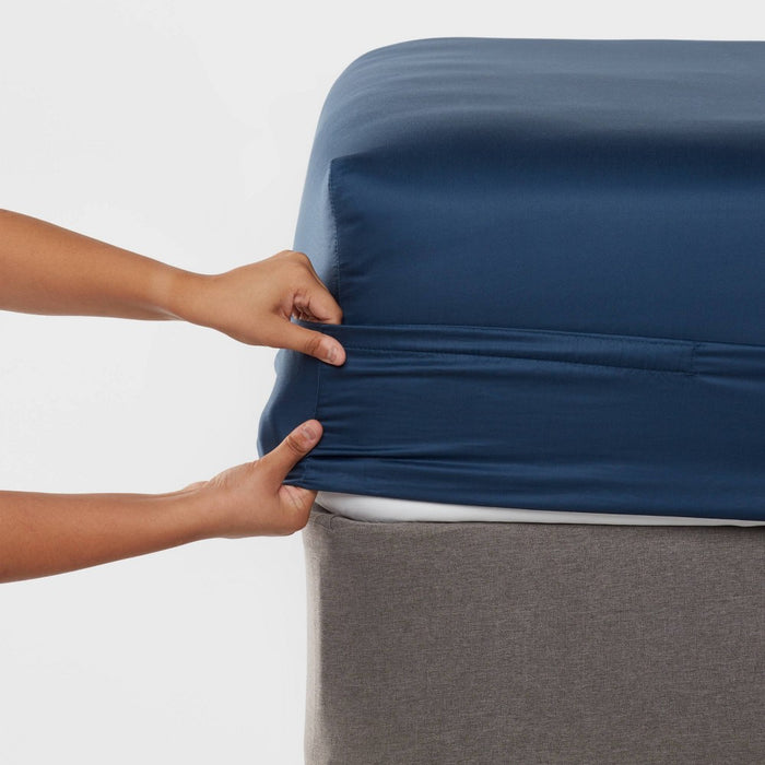 Queen 400 Thread Count Performance Fitted Sheet Metallic Blue - Threshold