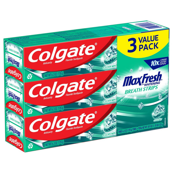 Colgate MaxFresh Whitening Toothpaste with Mini Breath Strips - Clean Mint - 6.3oz/3pk