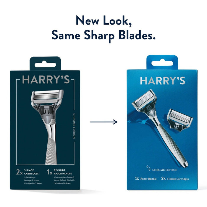 Harry's 5-Blade Men's Razor - 1 Razor Handle + 2 Razor Blade Refills - Chrome Edition Handle
