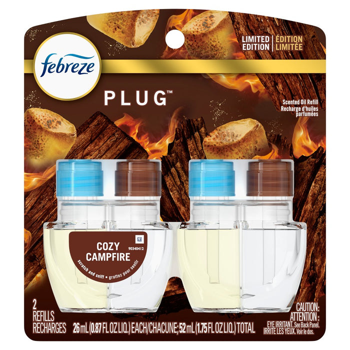 Febreze Odor-Fighting Fade Defy Plug Air Freshener - Cozy Campfire - 1.74 fl oz/2pk