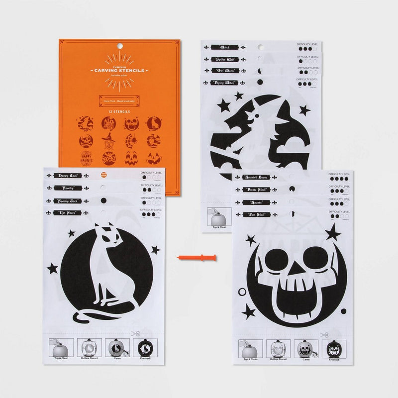12pk Pumpkin Carving Stencils Halloween Decorating Kit - Hyde & EEK! Boutique