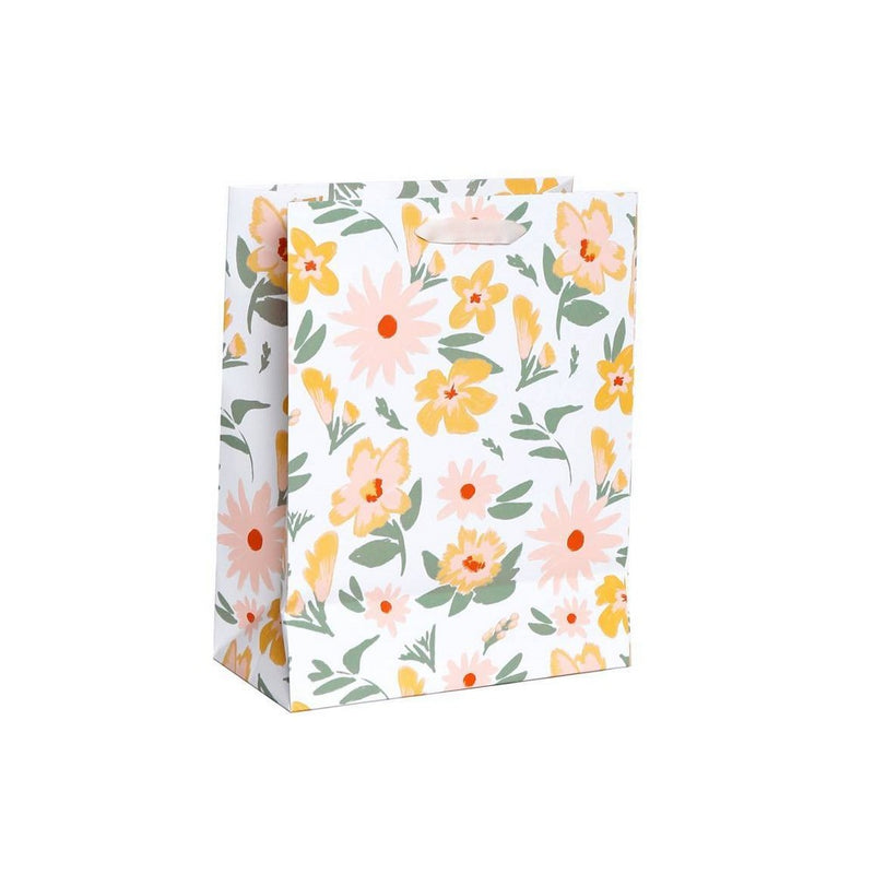 Large Cub Gift Bag Flowers on White with Foil - Spritz