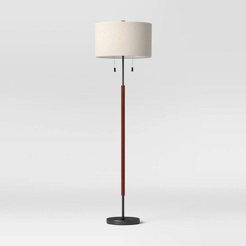Cut Off Base Floor Lamp Black/Brown Metal/Wood - Threshold (LOCAL PICKUP ONLY)