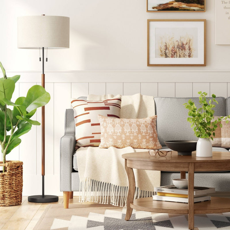 Cut Off Base Floor Lamp Black/Brown Metal/Wood - Threshold (LOCAL PICKUP ONLY)
