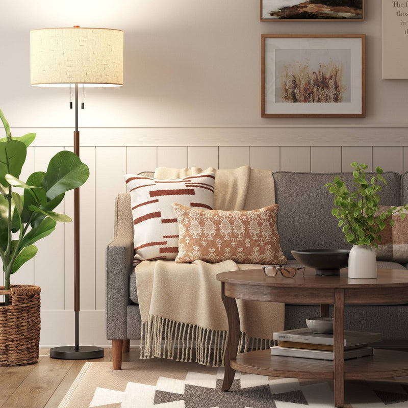 Cut Off Base Floor Lamp Black/Brown Metal/Wood - Threshold (LOCAL PICKUP ONLY)