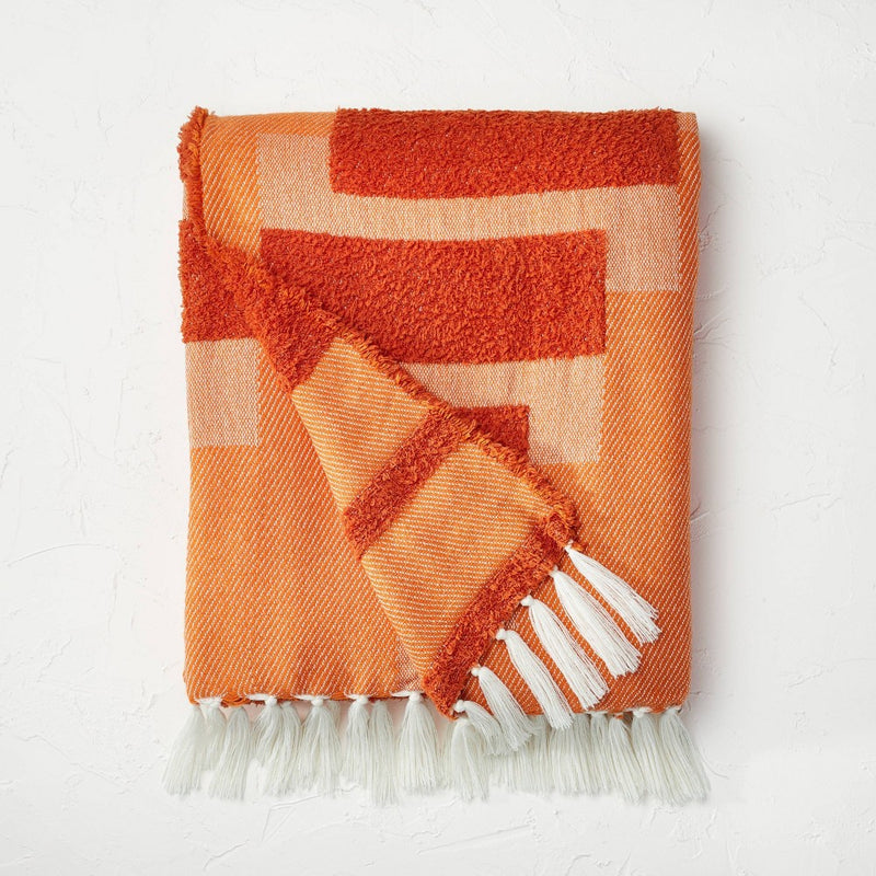 Geometric Patterned Chunky Woven Throw Blanket Rust - Opalhouse designed with Jungalow