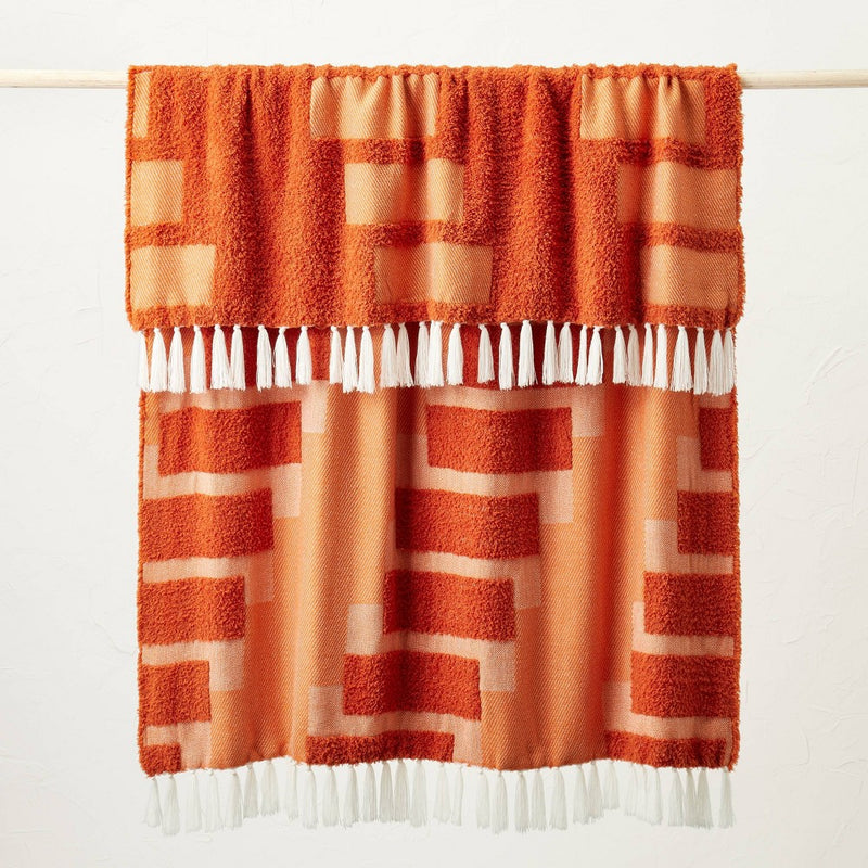 Geometric Patterned Chunky Woven Throw Blanket Rust - Opalhouse designed with Jungalow