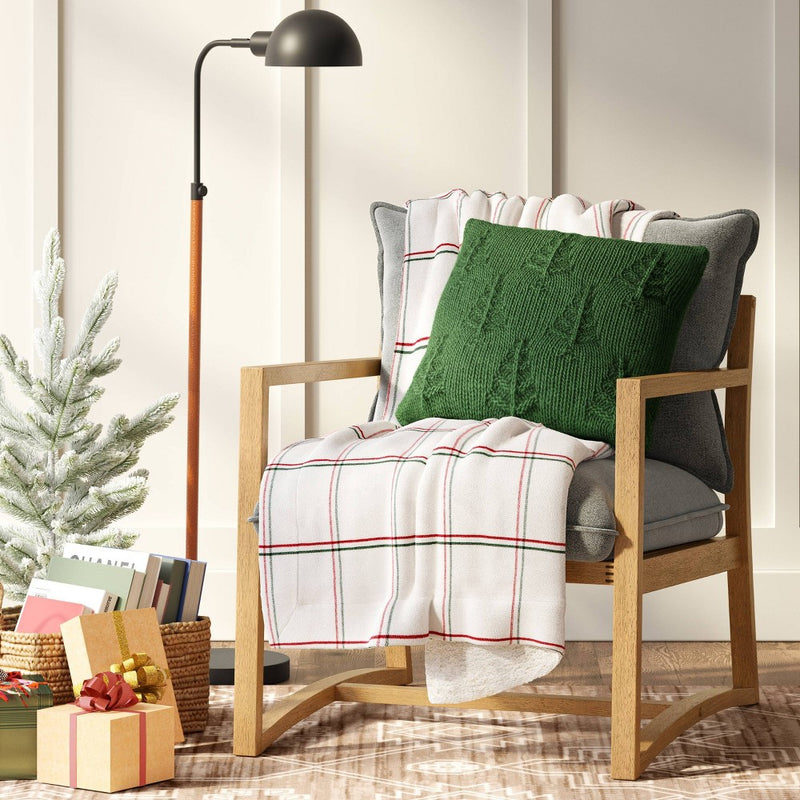 Plaid Woven Chenille Throw Blanket with Sherpa Reverse Red/Green - Threshold