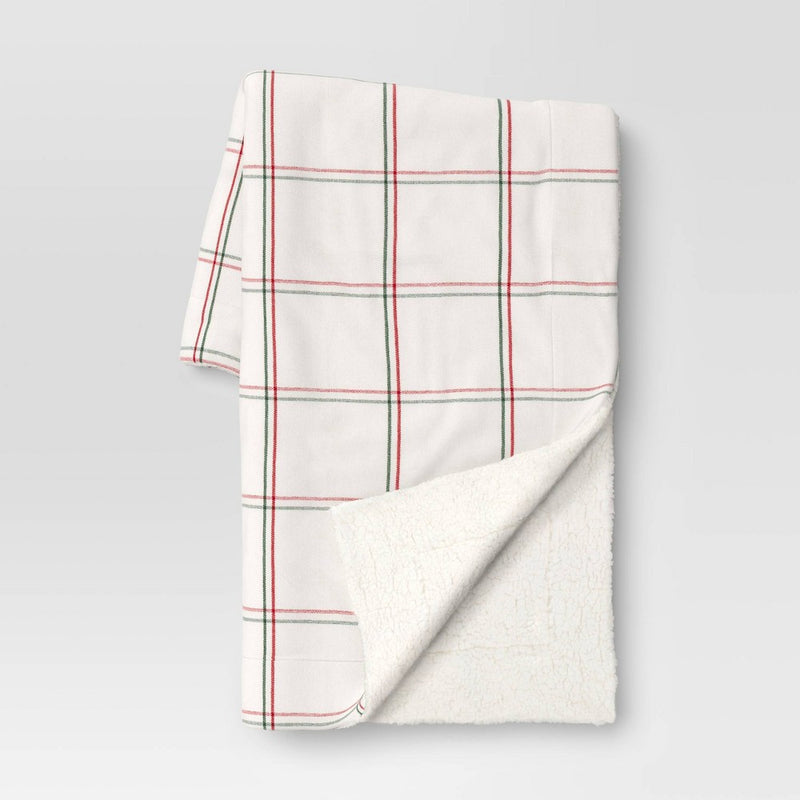 Plaid Woven Chenille Throw Blanket with Sherpa Reverse Red/Green - Threshold