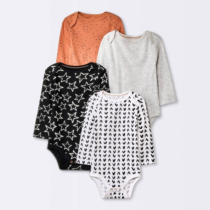 Baby 4pk Long Sleeve Bodysuit - Cloud Island Black 12M