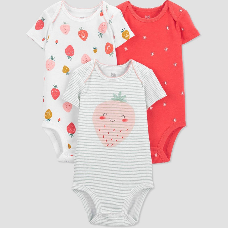 Carter's Just One You Baby Girls' 3pk Strawberry Bodysuit - Pink/White 3M
