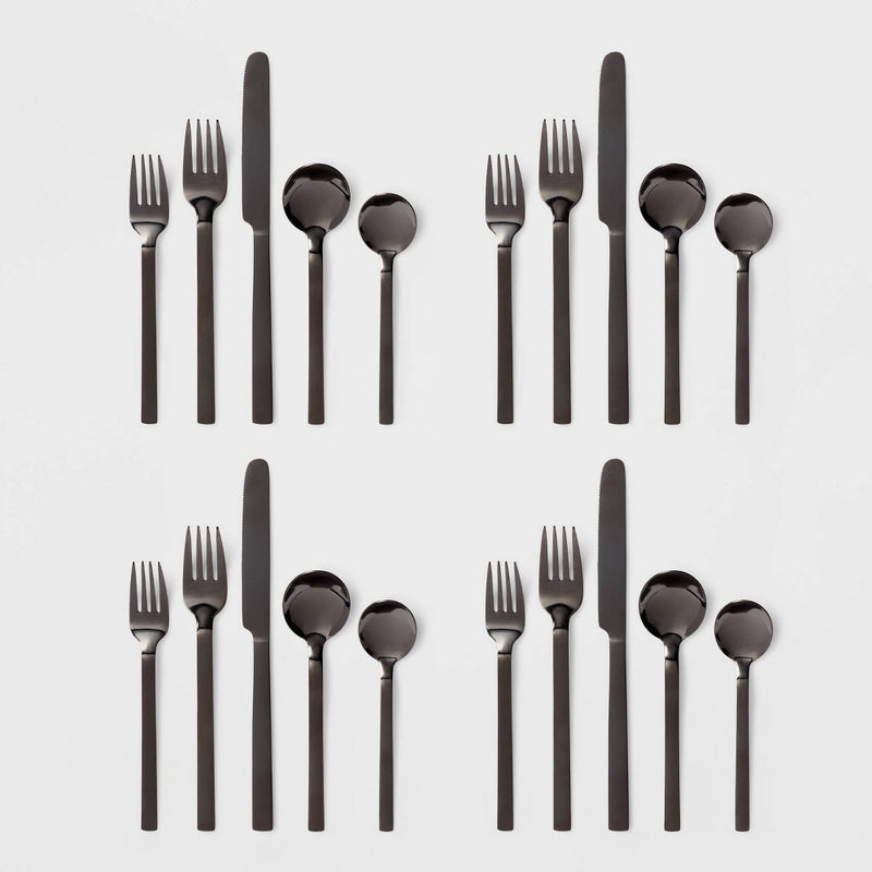 20pc Squared Straight Flatware Set Black - Room Essentials