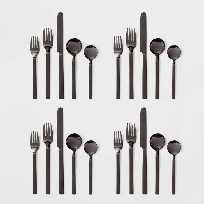 20pc Squared Straight Flatware Set Black - Room Essentials