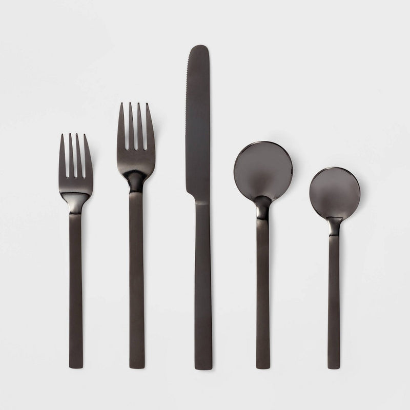 20pc Squared Straight Flatware Set Black - Room Essentials