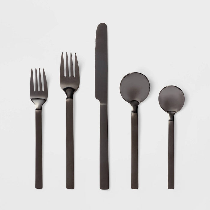 20pc Squared Straight Flatware Set Black - Room Essentials