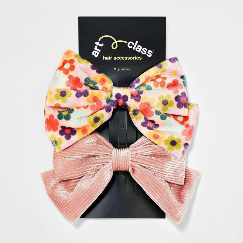 Girls' 2pk Floral Printed Barrette Set - art class