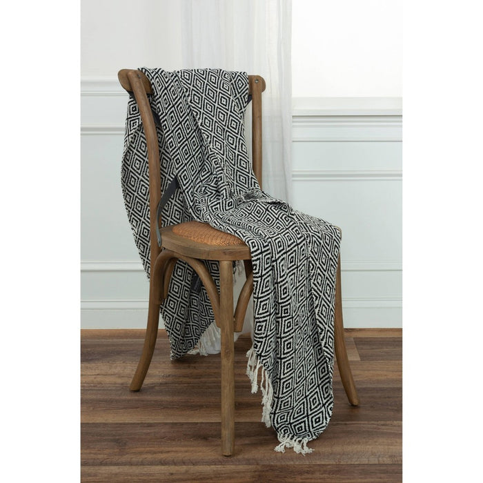 50"x60" Diamond Throw Blanket Ivory/Black - Rizzy Home