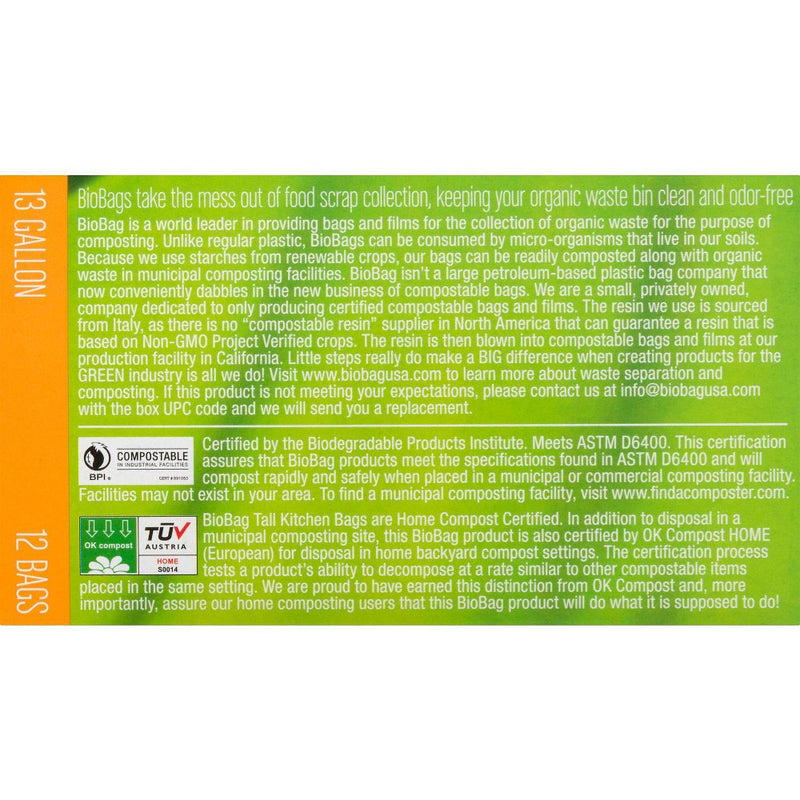 BioBag Tall Kitchen Compostable Food Trash Bags - 12ct/13 Gallon9