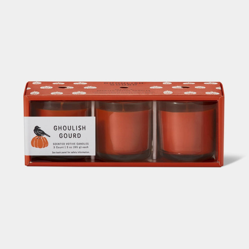3pk Votive Giftset Ghoulish Gourd Halloween Candles Orange - Hyde & EEK! Boutique