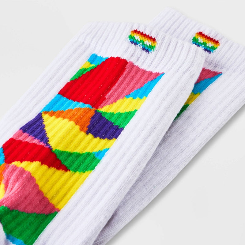 Pair of Thieves Men's Rainbow Abstract Print Cushion Crew Socks - White 6-12 *ADD 3 TO YOUR CART & 1 IS FREE!*