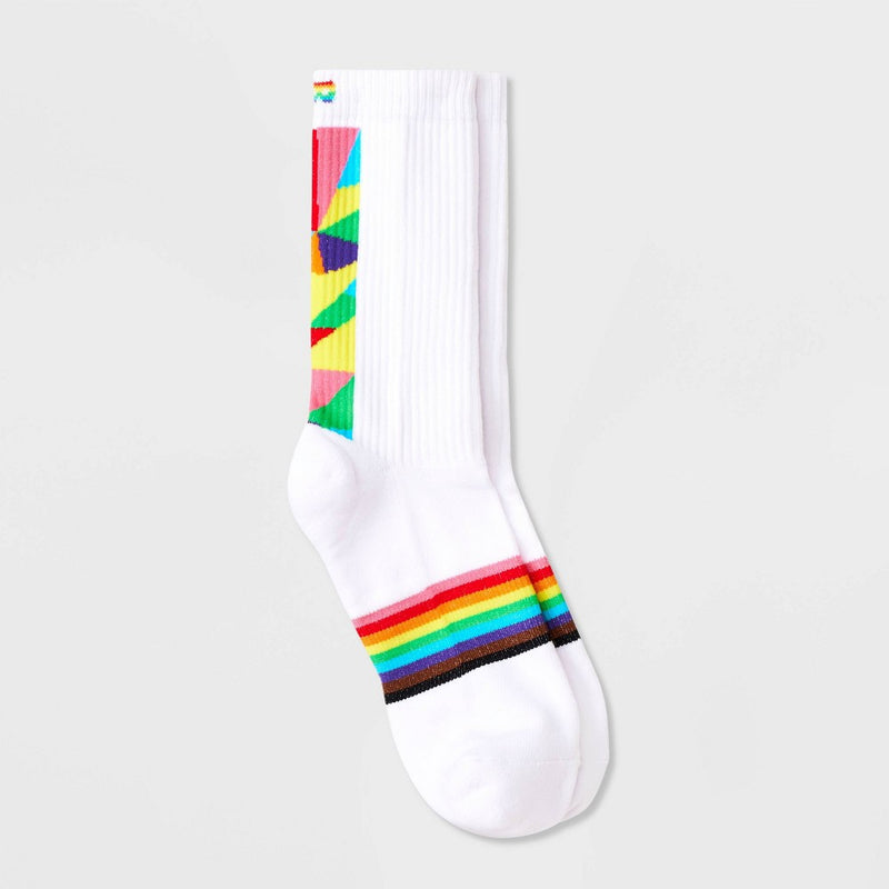 Pair of Thieves Men's Rainbow Abstract Print Cushion Crew Socks - White 6-12 *ADD 3 TO YOUR CART & 1 IS FREE!*