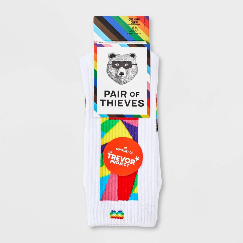 Pair of Thieves Men's Rainbow Abstract Print Cushion Crew Socks - White 6-12 *ADD 3 TO YOUR CART & 1 IS FREE!*