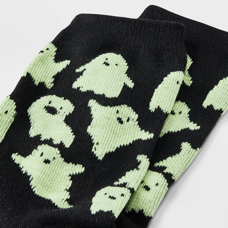 Women's Glow-In-The-Dark Ghost Halloween Crew Socks - Hyde & EEK! Boutique Black 4-10