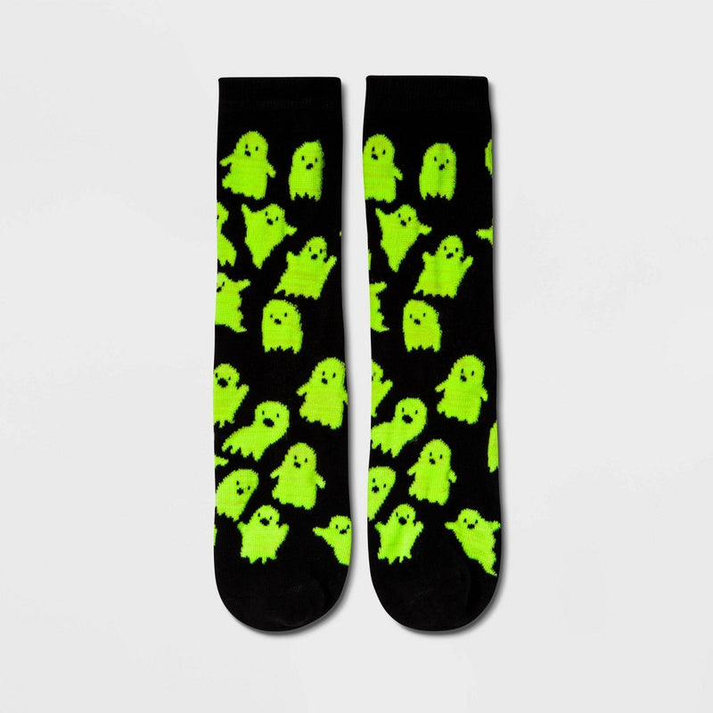 Women's Glow-In-The-Dark Ghost Halloween Crew Socks - Hyde & EEK! Boutique Black 4-10
