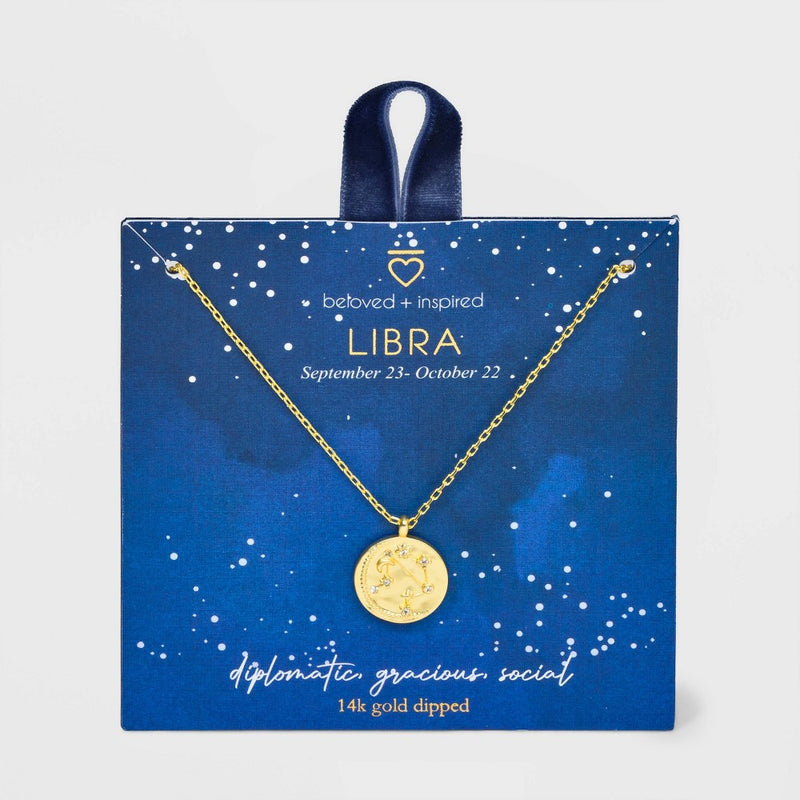 Beloved + Inspired 14K Gold Dipped 'Libra' Disc with Stones Pendant Necklace - Gold