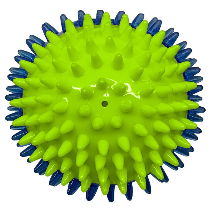 NERF 2.7" Translucent TPR 3-Part Spike LED and Squeak Ball Dog Toy - Green/Blue