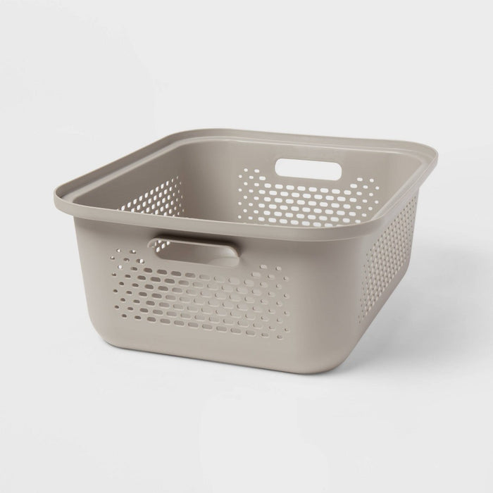 Small Decorative Plastic Bin with Cutout Handles Gray - Brightroom