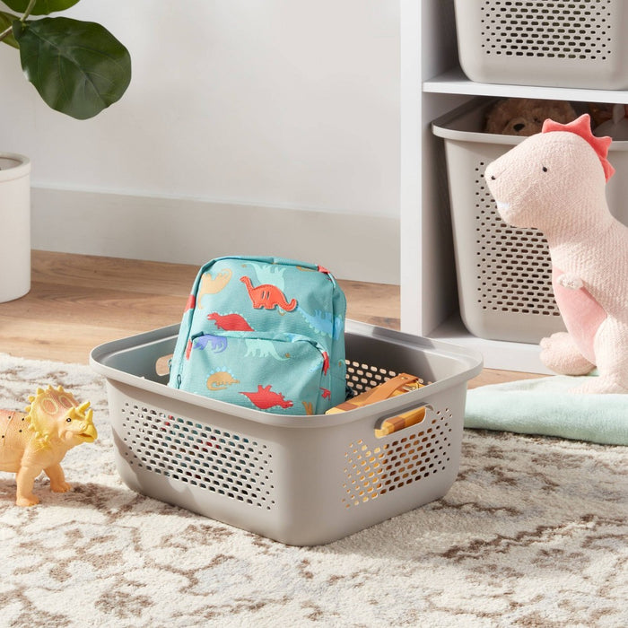Small Decorative Plastic Bin with Cutout Handles Gray - Brightroom