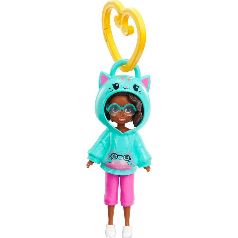 Polly Pocket Friend Clips Shani Doll with Cat Hoodie and Heart-Shaped Clip