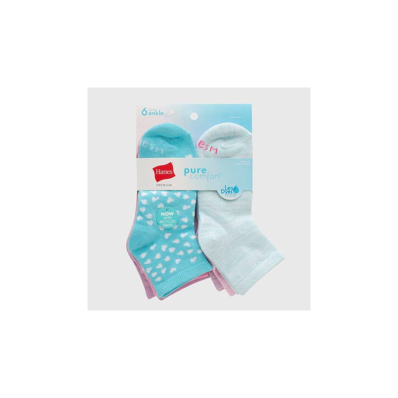 Hanes Premium Girls' 6pk Super Soft Ankle Athletic Socks - Colors May Vary S