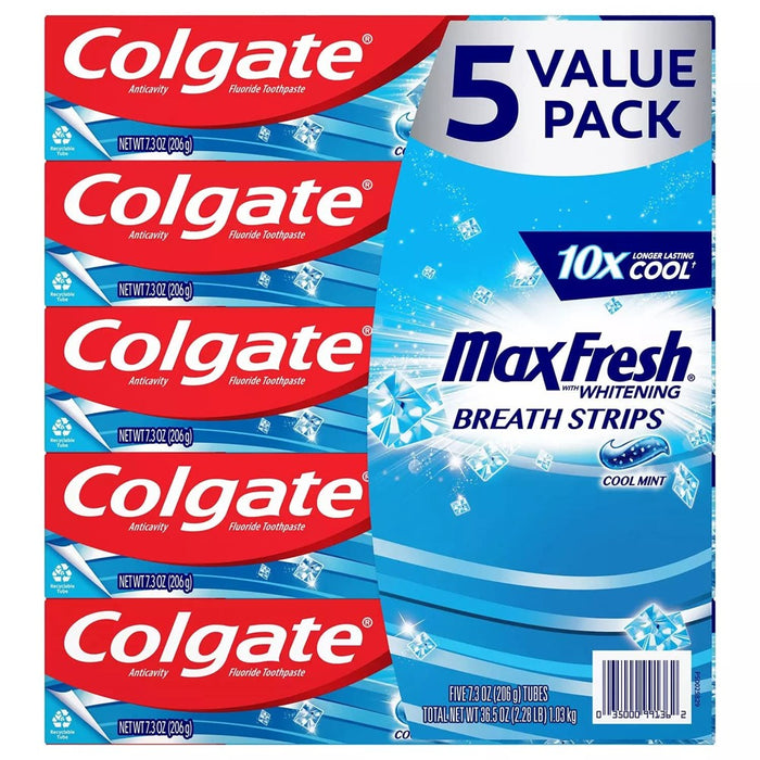 Colgate Max Fresh With Whitening Breath Strips, Cool Mint, 5-Pack 7.3 Ounces