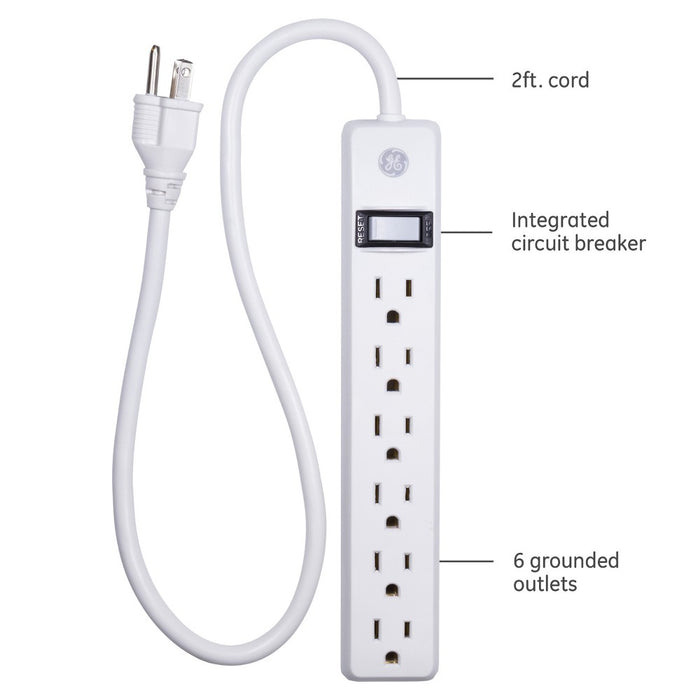6-Outlet Power Strip, Black or White - General Electric