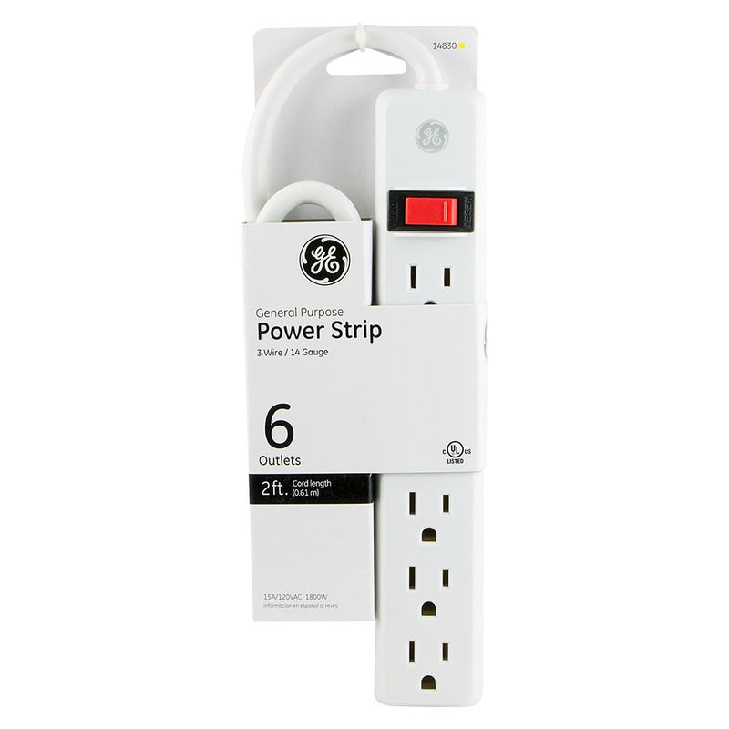 6-Outlet Power Strip, Black or White - General Electric