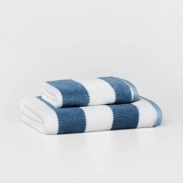 Striped Kids' Bath Towel Navy with SILVADUR Antimicrobial Technology - Pillowfort