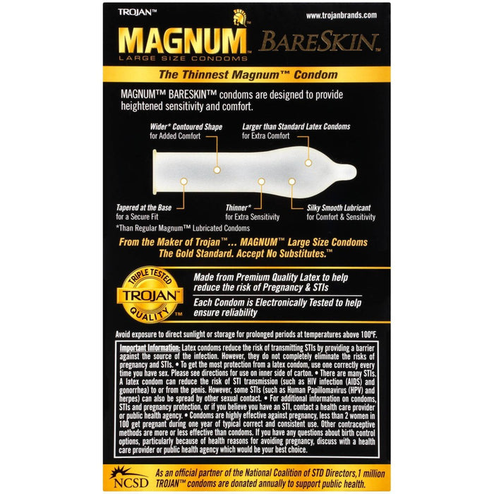 Trojan Magnum Bareskin Lubricated Condoms - 10ct