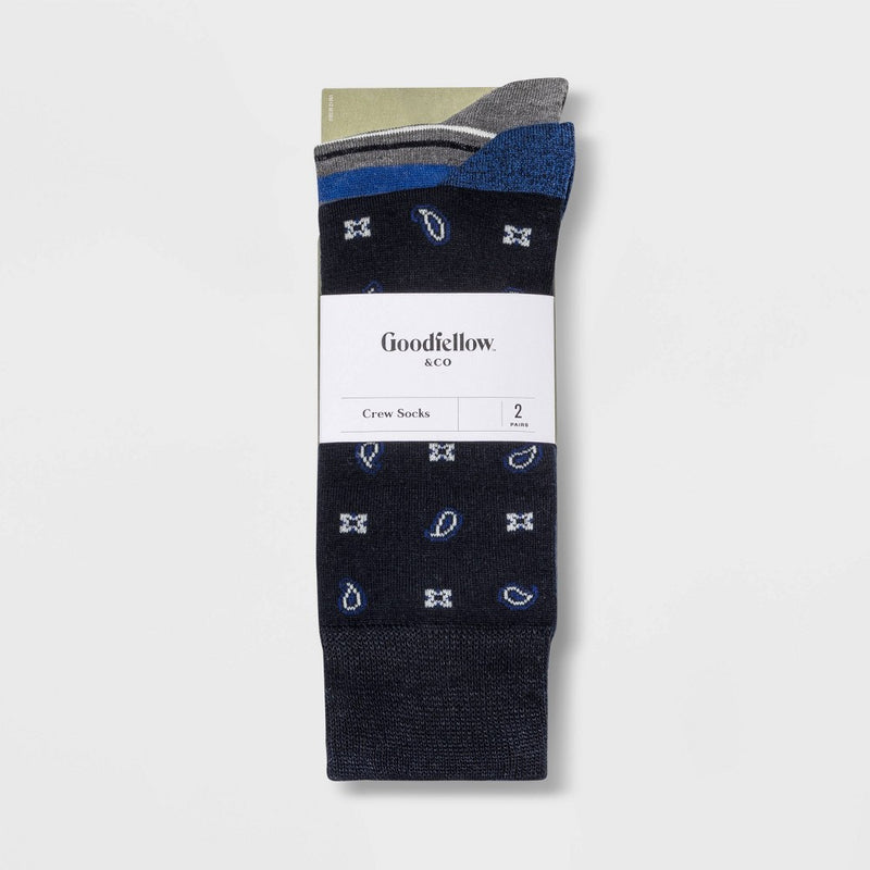 Men's Novelty Striped Socks 2pk - Goodfellow & Co Navy/Gray 7-12
