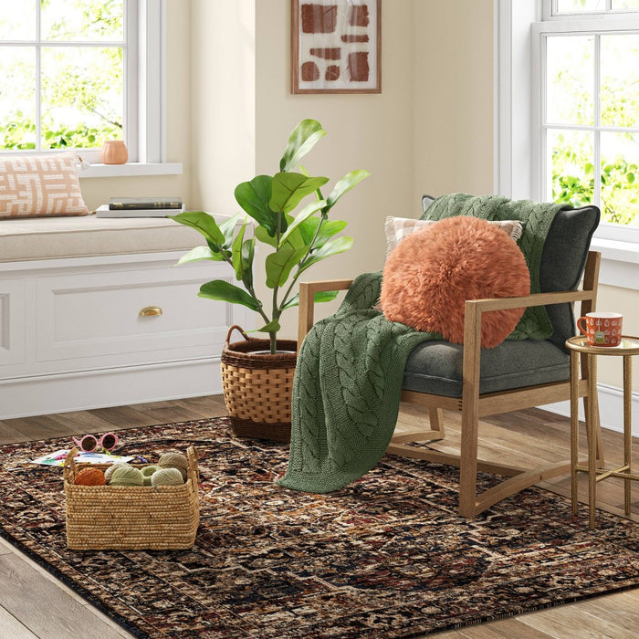 Long Faux Fur Round Throw Pillow Terracotta - Threshold