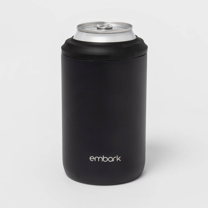 12oz Stainless Steel 2-in-1 Can Cooler Black - Embark