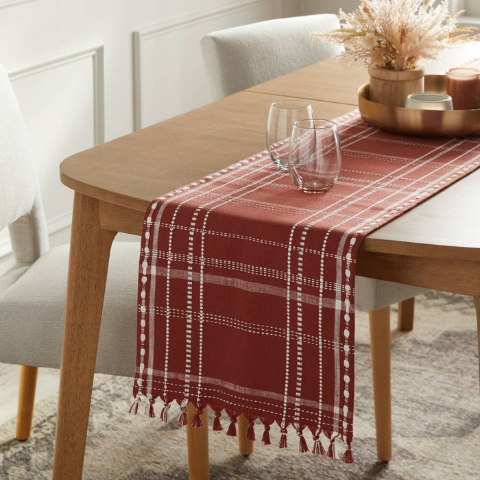 14"x72" Table Runner Rust Plaid - Threshold