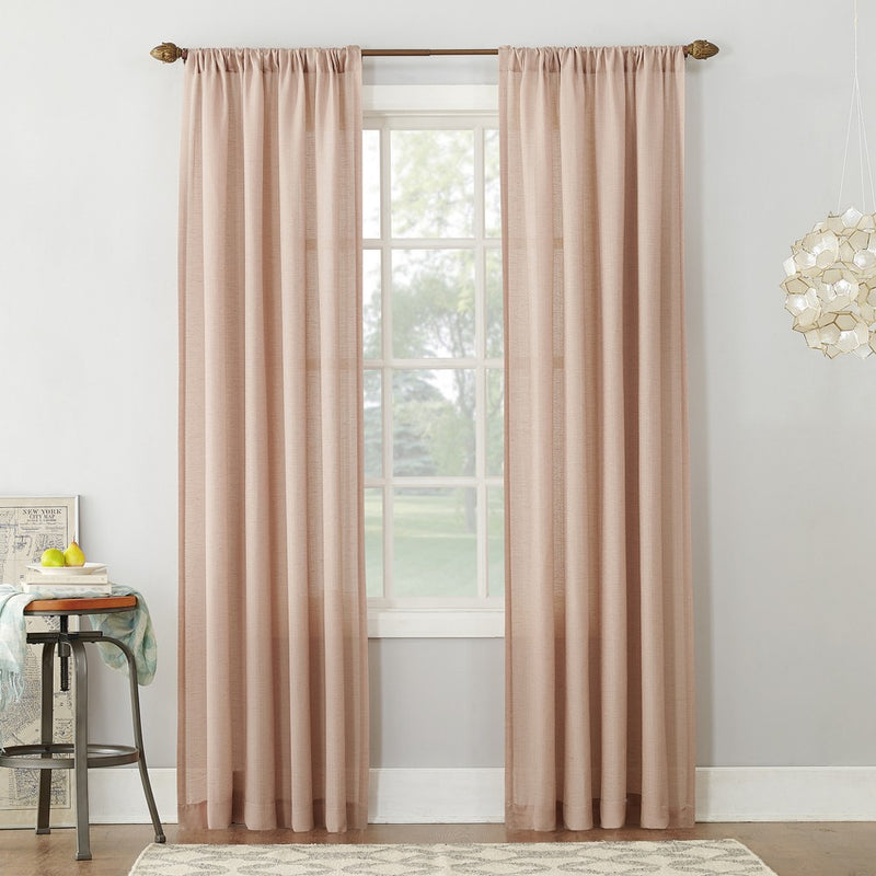 95"x54" Linen Blend Textured Sheer Rod Pocket Window Curtain Panel Blush - No. 918
