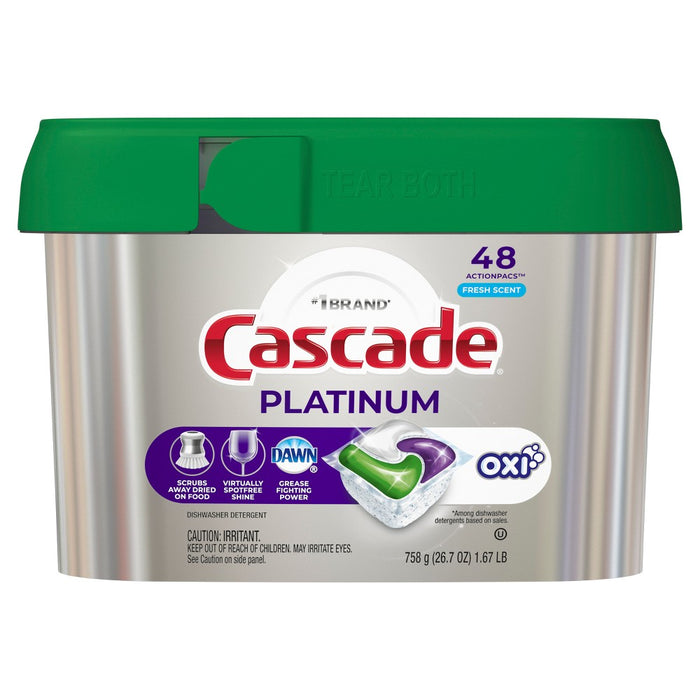 Cascade Fresh Scent Platinum ActionPacs Dishwasher Detergent + Oxi Fresh Cleaner Pods - 26.7oz/48ct