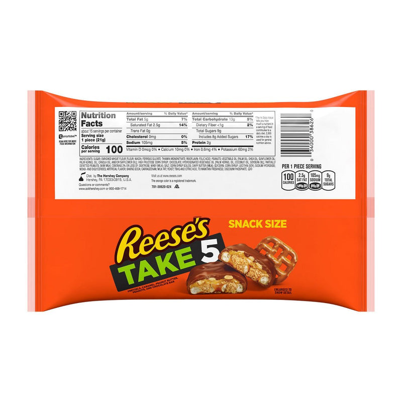 Reese's Take 5 Pretzel, Caramel, Peanut Butter, Chocolate Snack Size Candy Bars - 11.25oz