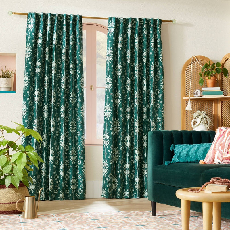 1pc 50"x84" Blackout Palm Frond Chenille Jacquard Window Curtain Panel Teal Green - Opalhouse designed with Jungalow]
